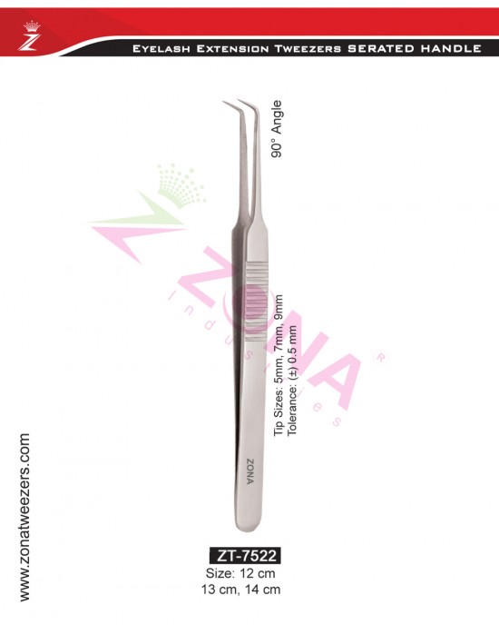 (Serrated Handle) 90 Degree Angle Eyelash Extension Tweezers