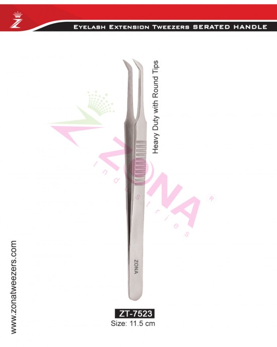 (Serrated Handle) Heavy Duty With Round Tips Eyelash Extension Tweezers