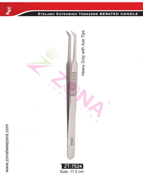 (Serrated Handle) Heavy Duty With Axe Tips Eyelash Extension Tweezers