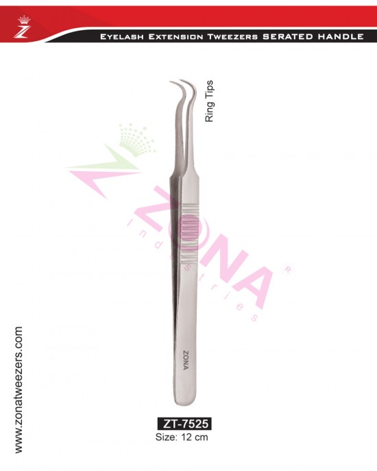 (Serrated Handle) Ring Tips Eyelash Extension Tweezers