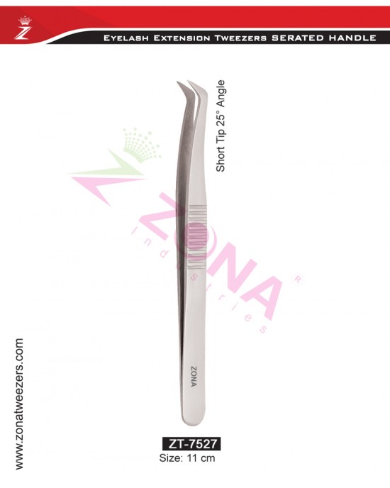 (Serrated Handle) Short Tip 25 Degree Angle Eyelash Extension Tweezers