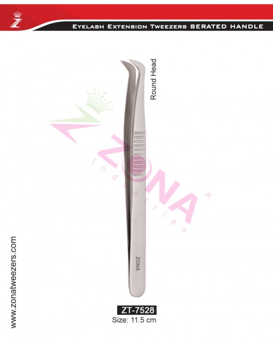 (Serrated Handle) Round Head Eyelash Extension Tweezers