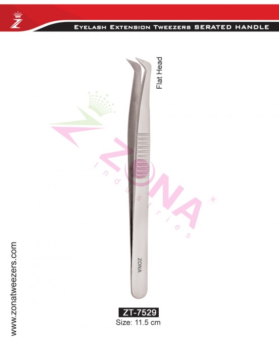 (Serrated Handle) Flat Head Eyelash Extension Tweezers