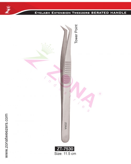 (Serrated Handle) Tower Point Eyelash Extension Tweezers