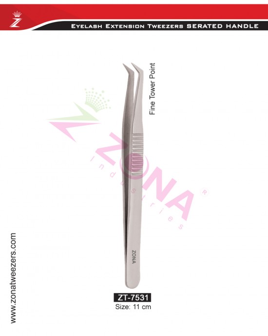 (Serrated Handle) Fine Tower Point Eyelash Extension Tweezers