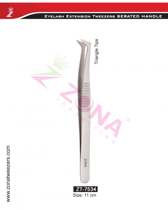 (Serrated Handle) Triangle Tips Eyelash Extension Tweezers