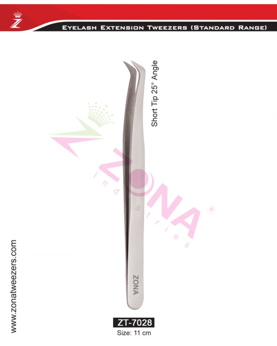 Short Tip 25 Degree Angle Eyelash Extension Tweezers