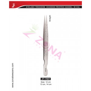 (Diamond Printed Handle S-Type) Straight Eyelash Extension Tweezers