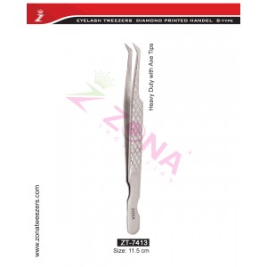 (Diamond Printed Handle S-Type) Heavy Duty With Axe Tips Eyelash Extension Tweezers 