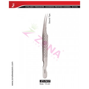 (Diamond Printed Handle S-Type) Sword Tips Eyelash Extension Tweezers