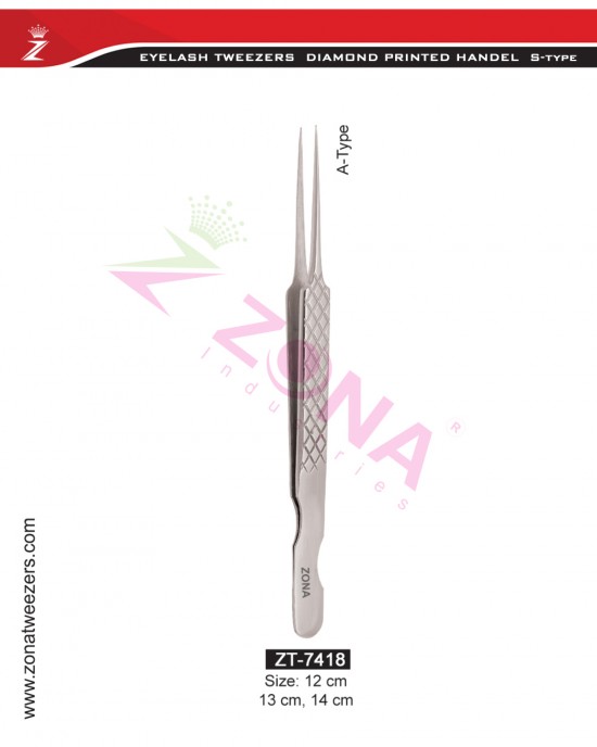 (Diamond Printed Handle S-Type) A-Type Eyelash Extension Tweezers 