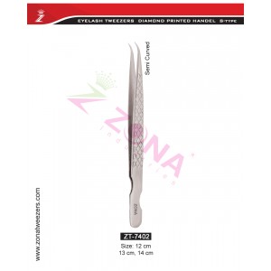 (Diamond Printed Handle S-Type) Semi Curved Eyelash Extension Tweezers