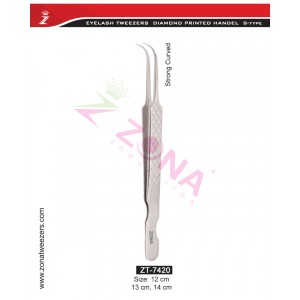 (Diamond Printed Handle S-Type) Strong Curved Eyelash Extension Tweezers
