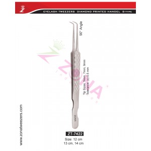 (Diamond Printed Handle S-Type) 90 Degree Angle Eyelash Extension Tweezers