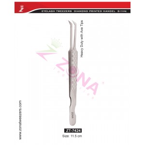 (Diamond Printed Handle S-Type) Heavy Duty With Axe Tips Eyelash Extension Tweezers 