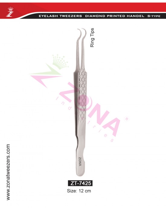 (Diamond Printed Handle S-Type) Axe Tips Eyelash Extension Tweezers