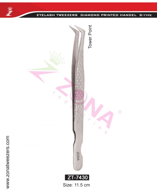 (Diamond Printed Handle S-Type) Tower Point Eyelash Extension Tweezers