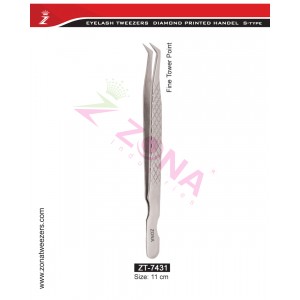 (Diamond Printed Handle S-Type) Fine Tower Point Eyelash Extension Tweezers