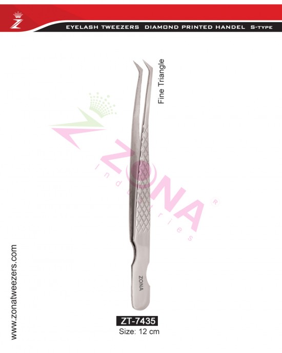 (Diamond Printed Handle S-Type) Fine Triangle Eyelash Extension Tweezers