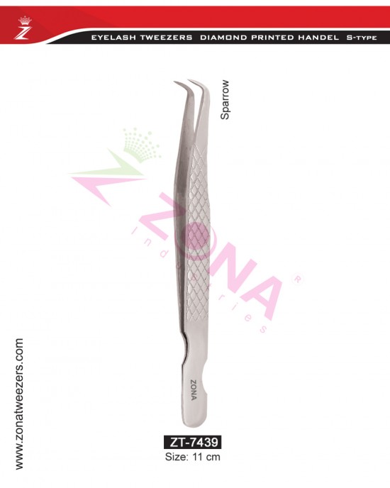 (Diamond Printed Handle S-Type) Sparrow Eyelash Extension Tweezers