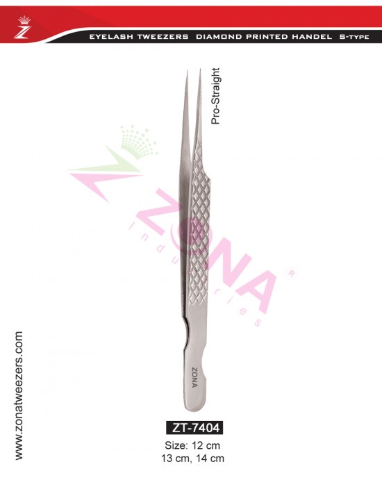 (Diamond Printed Handle S-Type) Pro Straight Eyelash Extension Tweezers