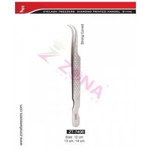 (Diamond Printed Handle S-Type) Strong Curved Eyelash Extension Tweezers