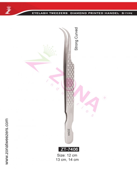 (Diamond Printed Handle S-Type) Strong Curved Eyelash Extension Tweezers