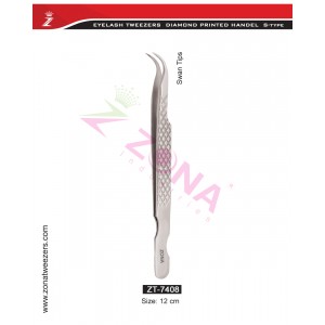 (Diamond Printed Handle S-Type) Swan Tips Eyelash Extension Tweezers