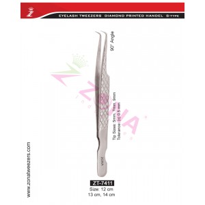 (Diamond Printed Handle S-Type) 90 Degree Angle Eyelash Extension Tweezers