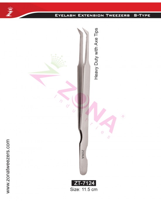 (S-Type) Heavy Duty With Axe Tips Eyelash Extension Tweezers