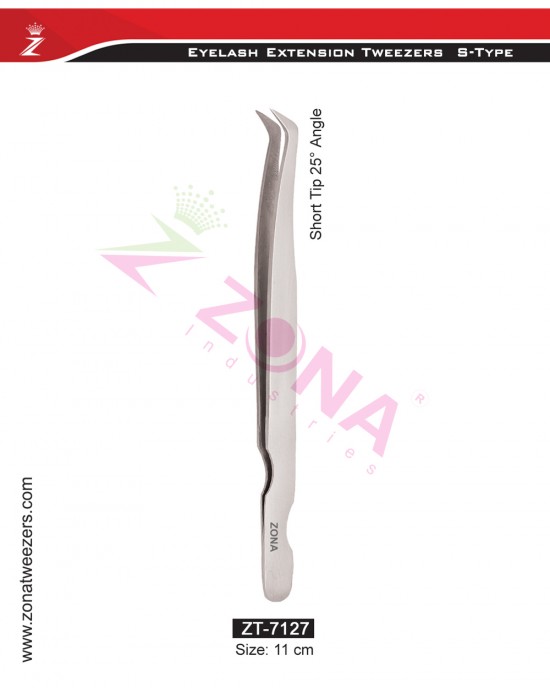 (S-Type) Short Tip 25 Degree Angle Eyelash Extension Tweezers