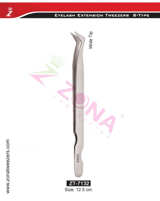 (Diamond Printed Handle S-Type) Wide Tip Eyelash Extension Tweezers